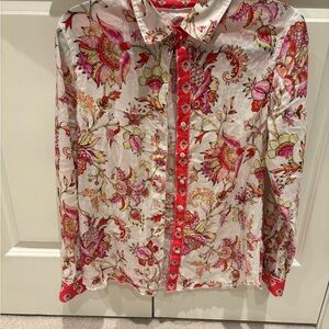 Floral CINO  Button-Up Shirt with coral Accents